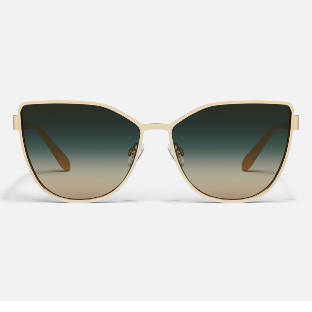 Quay Australia Gold Frame Sunglasses with Gradient Green-to-Brown Lenses